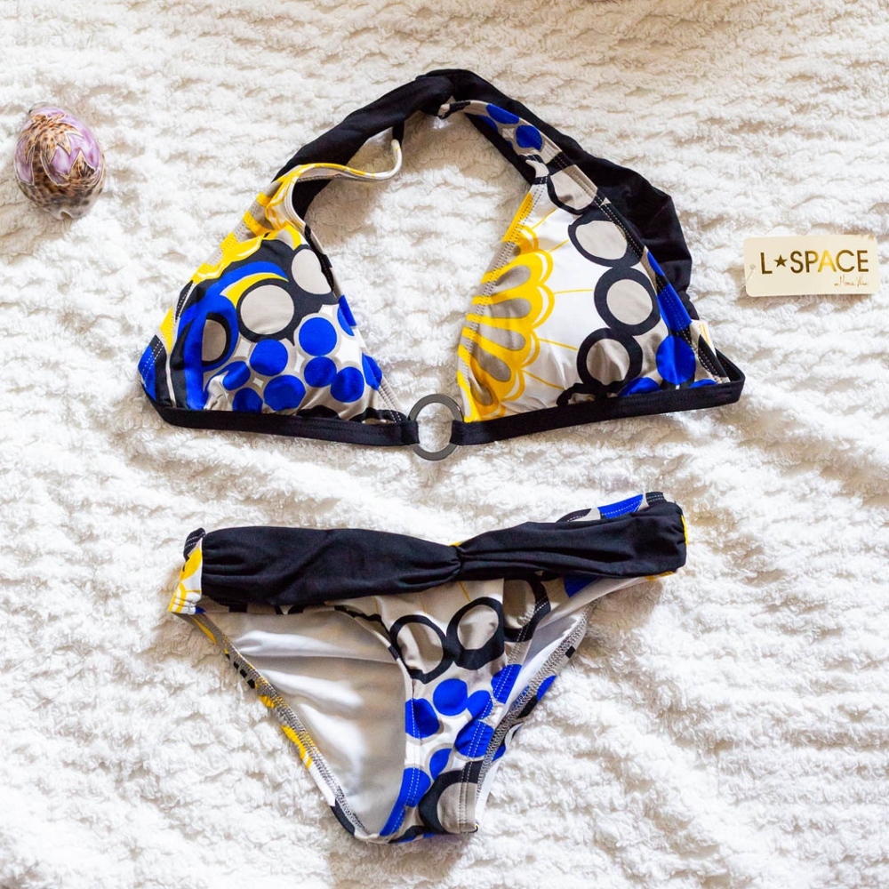 L-Space bikini white, yellow, blue, black swimsuit